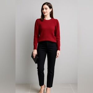 The Limited Burgundy Puff Sleeve Knit Sweater‎ XL Cozy Office Chic